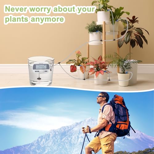 Automatic Drip Irrigation System Kit, 15 Potted Plants Indoor Automatic Watering System, Drip Irrigation System for Garden with Water Timer and LCD Display, Easy DIY Watering Device