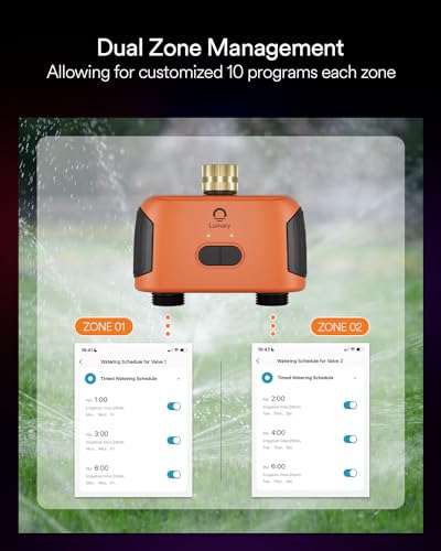 Lumary Smart Sprinkler Timer 2 Zone, WiFi Water Timer for Garden Hose, Brass Inlet Water Hose Timer Outdoor, Manual/Automatic Drip Irrigation Timer, App/Voice Control Work with Alexa