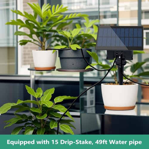 Solar WiFi Smart Automatic Watering System for Potted Plants 15 Pots, DIY Automatic Drip Irrigation Kits with APP Remotely Control Weekly Programmable Timer Indoor Outdoor Garden Self-Watering