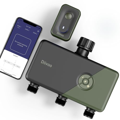 Diivoo WiFi Sprinkler Timer 3 Zone, Smart Water Hose Timer Compatible with Alexa and Google, Remote Control Irrigation Timer, Automatic Manual Watering, Rain Delay, for Garden, Yards and Lawns