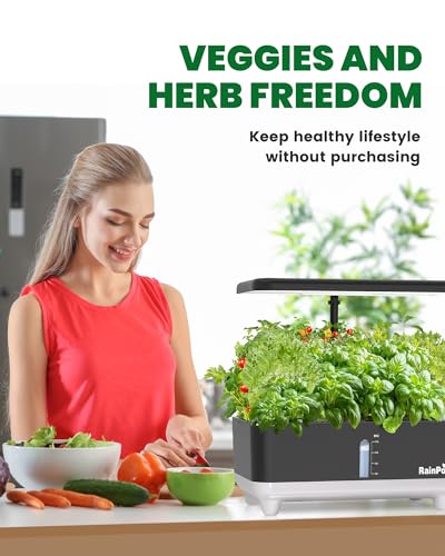 RAINPOINT Hydroponics Growing System Kit, Indoor Herb Garden Planter Kit with 13 Pods, 5L Inside Gardening System with LED Grow Light, Gardening Plant Gift for Women, Men, Children and Enthusiasts
