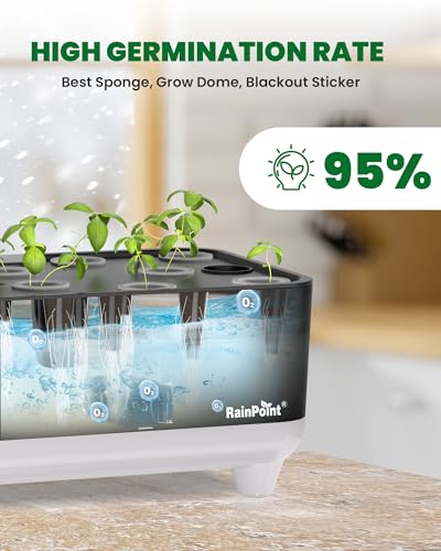 RAINPOINT Hydroponics Growing System Kit, Indoor Herb Garden Planter Kit with 13 Pods, 5L Inside Gardening System with LED Grow Light, Gardening Plant Gift for Women, Men, Children and Enthusiasts