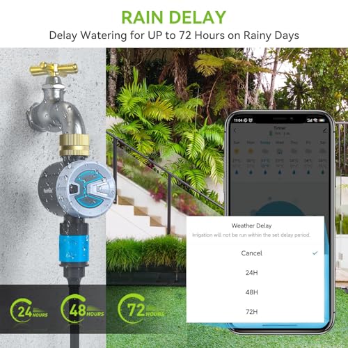 RAINPOINT Sprinkler Timer WiFi Water Timer, Smart Wireless Hose Faucet Timer for Garden, Irrigation System Controller, APP Remote Control via 2.4Ghz WiF (WiFi Sprinkler Timer (Brass Swivel))