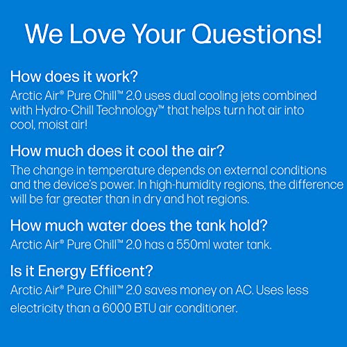 Arctic Air Pure Chill 2.0 Evaporative Air Cooler by Ontel - Powerful, Quiet, Lightweight and Portable Space Cooler with Hydro-Chill Technology For Bedroom, Office, Living Room & More,Blue