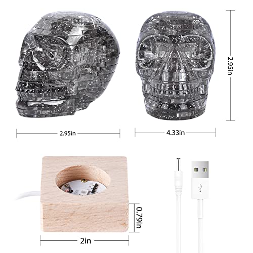 Grey 3D Skull Puzzle with Light-Up Base, 49pcs