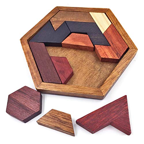 Hexagon Tangram Wooden Brain Teasers Puzzle Game - Family