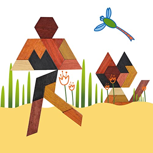 Hexagon Tangram Wooden Brain Teasers Puzzle Game - Family