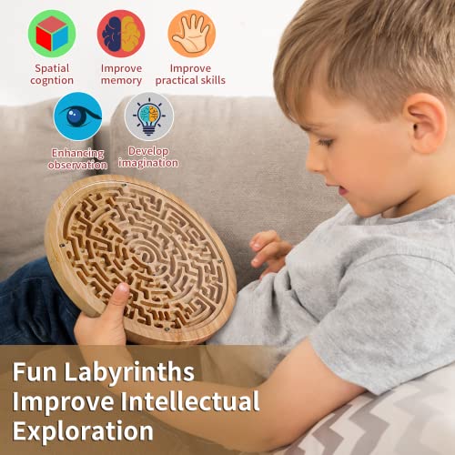 Wooden Labyrinth Board Game with Two Metal Balls