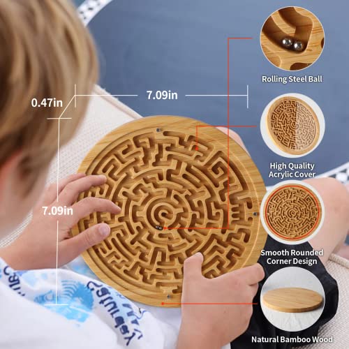 Wooden Labyrinth Board Game with Two Metal Balls