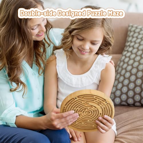 Wooden Labyrinth Board Game with Upgraded Marble Maze