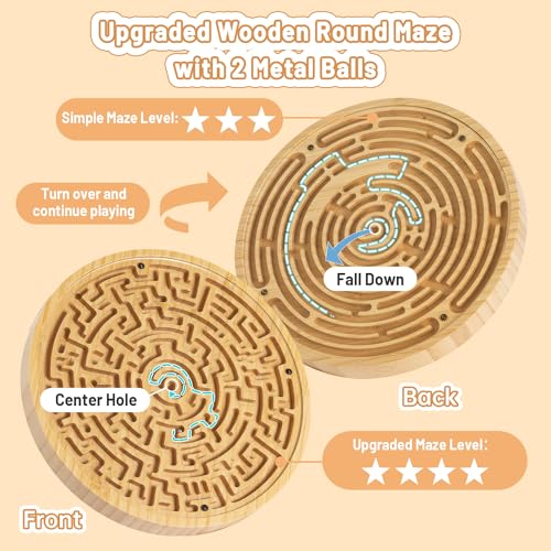 Wooden Labyrinth Board Game with Upgraded Marble Maze