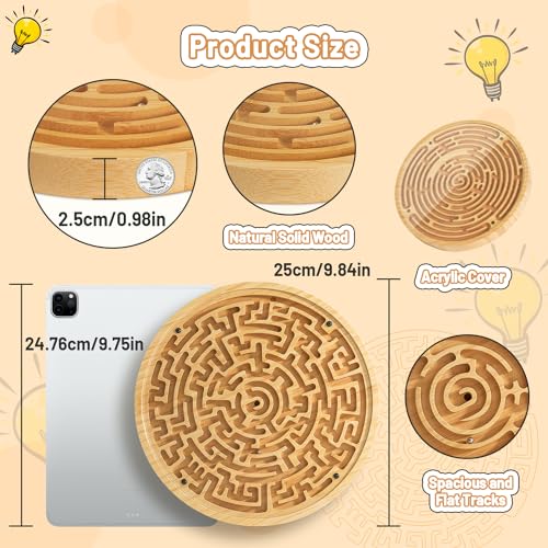Wooden Labyrinth Board Game with Upgraded Marble Maze