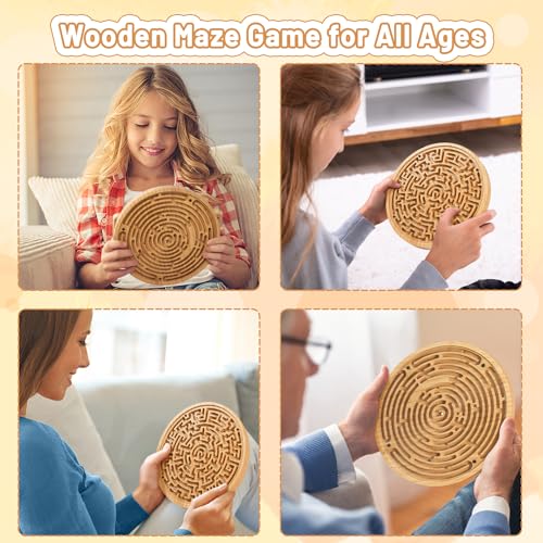 Wooden Labyrinth Board Game with Upgraded Marble Maze