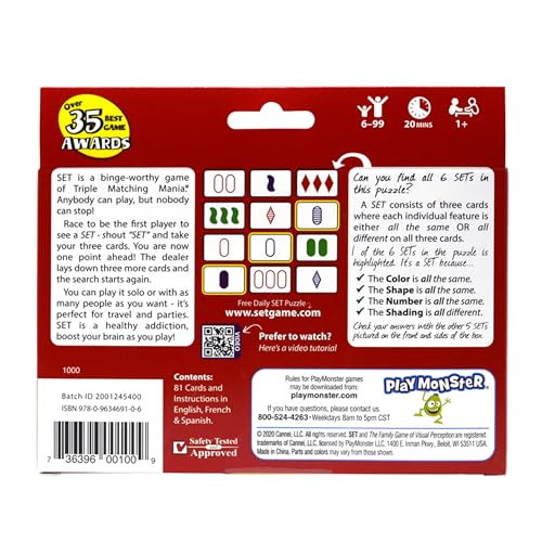 SET - Family Card Game of Visual Perception, Ages 8+