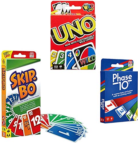 Mattel Card Game Bundle: Skip Bo, Uno, Phase 10