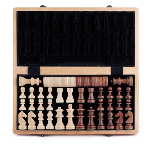 A&A 15" Folding Chess & Checkers Set with Staunton Pieces