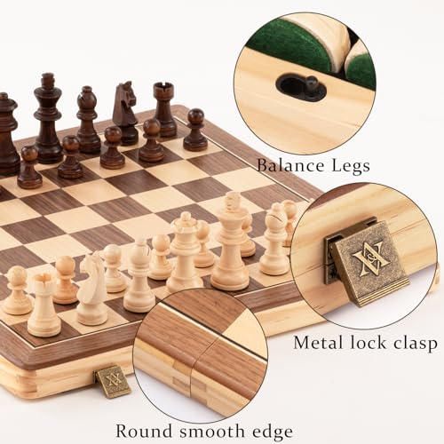 A&A 15" Folding Chess & Checkers Set with Staunton Pieces