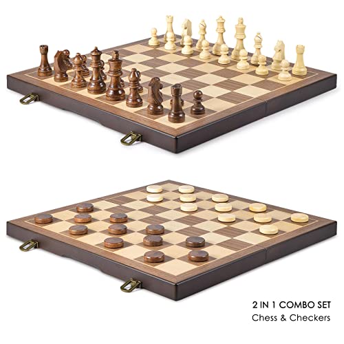 Wooden Chess and Checkers Game Set - 2 in 1, Gift Package