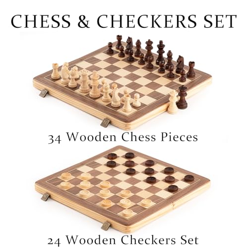 A&A 15" Folding Chess & Checkers Set with Staunton Pieces