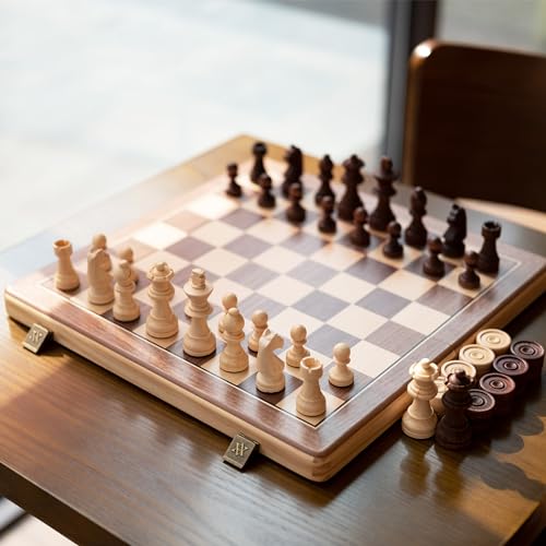 A&A 15" Folding Chess & Checkers Set with Staunton Pieces