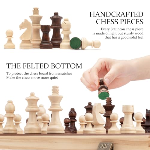 A&A 15" Folding Chess & Checkers Set with Staunton Pieces