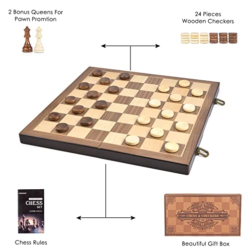 Wooden Chess and Checkers Game Set - 2 in 1, Gift Package