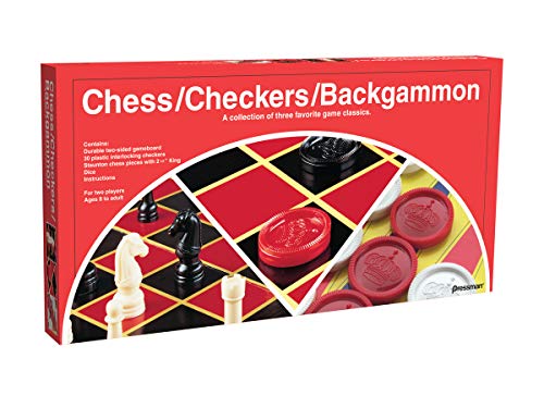 3-in-1 Chess, Checkers, Backgammon with Full-size Pieces