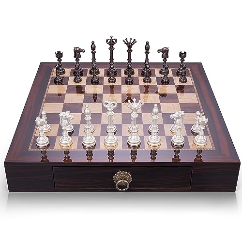 AMEROUS 20" Wooden Chess Set with Metal Pieces