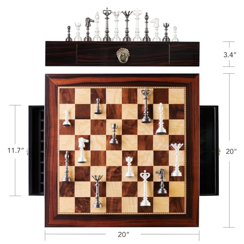 AMEROUS 20" Wooden Chess Set with Metal Pieces