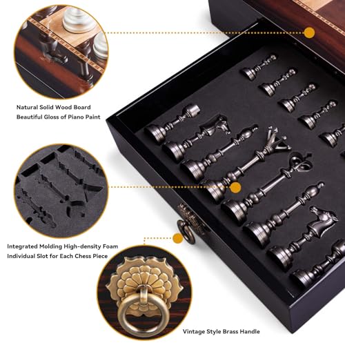 AMEROUS 20" Wooden Chess Set with Metal Pieces