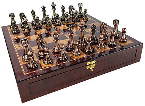 Copper & Gold Staunton Chess Set with Cherry Board