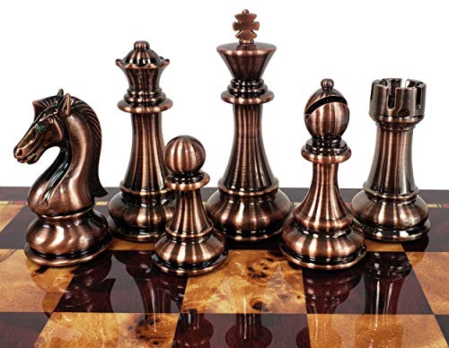 Copper & Gold Staunton Chess Set with Cherry Board