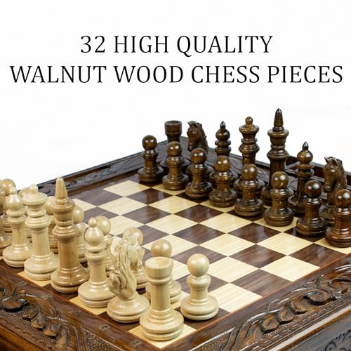 Handmade Wooden Big Chess Set with Luxury Inlaid Board