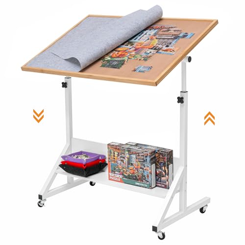 Adjustable Jigsaw Puzzle Table with Cover and Rollers