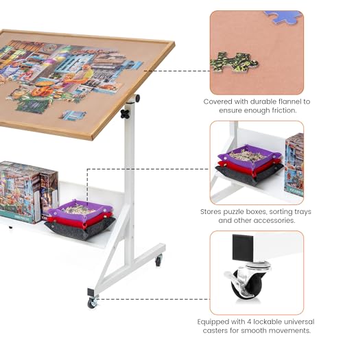 Adjustable Jigsaw Puzzle Table with Cover and Rollers