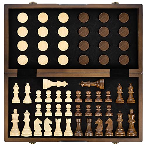 Wooden Chess and Checkers Game Set - 2 in 1, Gift Package