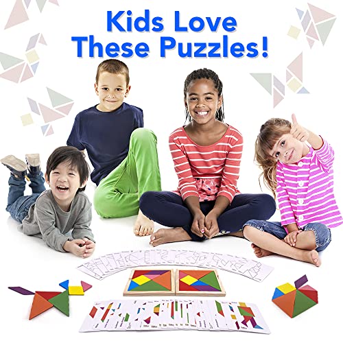 Wooden Tangram Shape Puzzle Toy Set with Pattern Cards