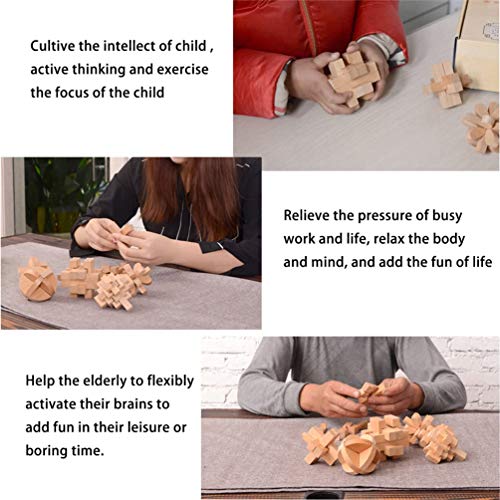 12pc Set of Bamboo 3D Metal Brain Teaser Puzzles