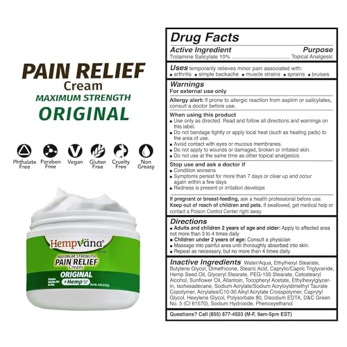 Max Strength Hempvana Relief Cream - Odor-Free, Non-Greasy