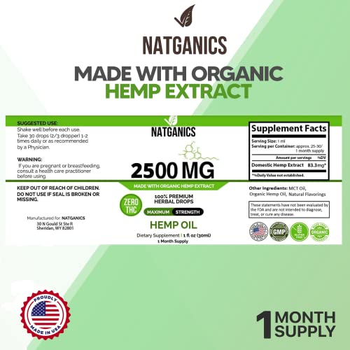 Premium 2500mg Organic Hemp Oil Extract Drops USA