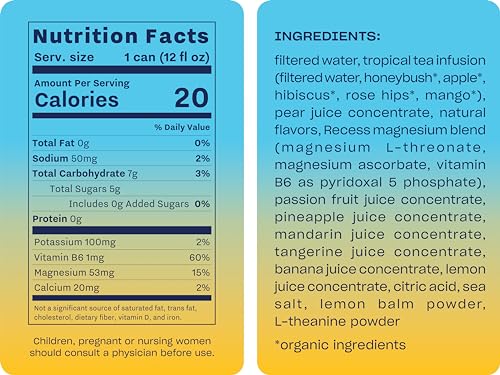 Recess Mood Calming Magnesium Drink, Tropical Bliss, 12oz, 12pk