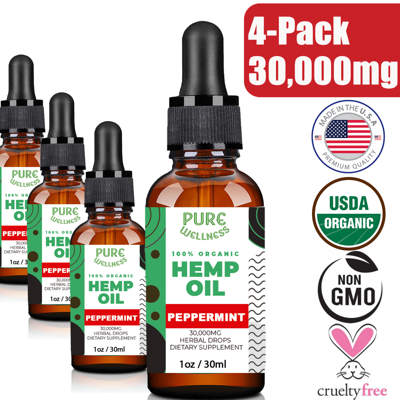 USDA Organic Hemp Seed Oil - 4-Pack, Made in USA