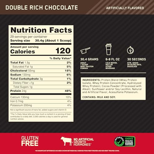 Optimum Nutrition Gold Standard Whey Protein, Double Rich Chocolate, 2 lb