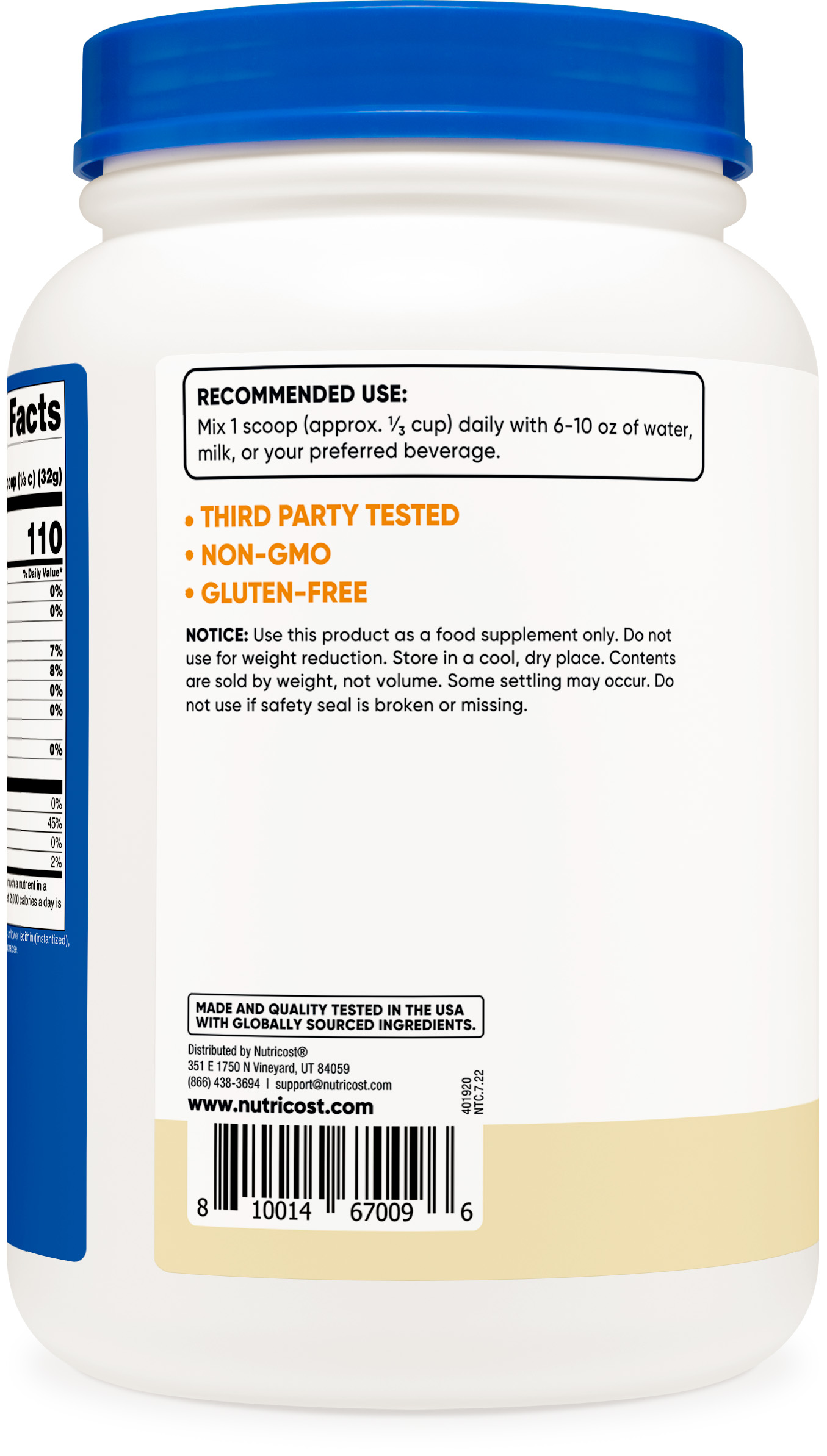 100% Micellar Casein Vanilla Protein, 2lbs