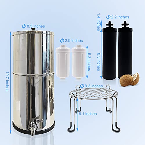 Gravity-fed water filter system with stand