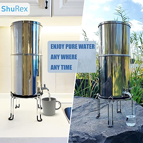 Gravity-fed water filter system with stand