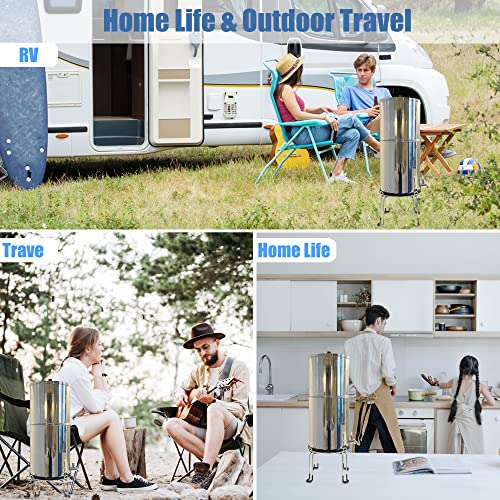 Gravity-fed water filter system with stand
