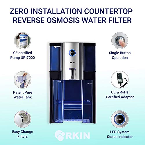 AlcaPure Reverse Osmosis Countertop Water Filter by RKIN with Patented High Capacity 4 Stage Technology: Purified Alkaline Water with Superior Taste. No Installation or Assembly Required. Space Black