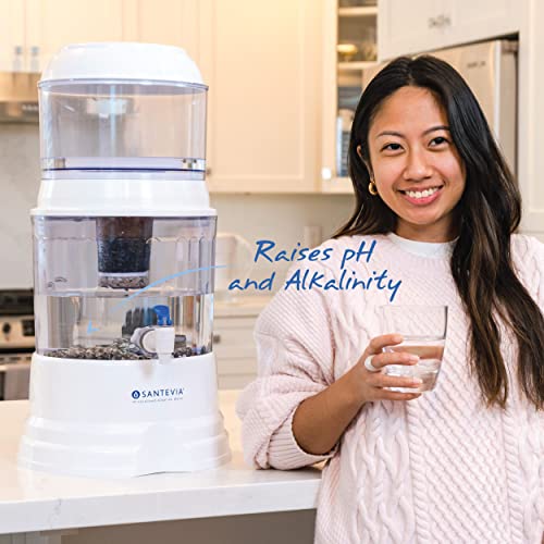 Santevia Gravity Water System Alkaline and Fluoride Filter | at Home Water Filter That Makes Water Alkaline and Adds Minerals | Chlorine and Fluoride Filter (Countertop Model)