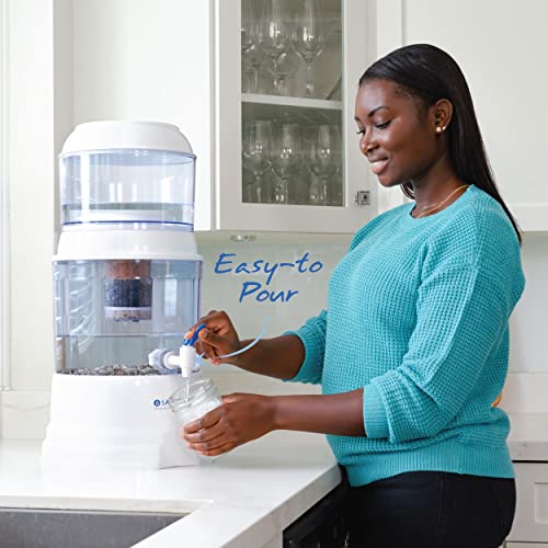Santevia Gravity Water System Alkaline and Fluoride Filter | at Home Water Filter That Makes Water Alkaline and Adds Minerals | Chlorine and Fluoride Filter (Countertop Model)